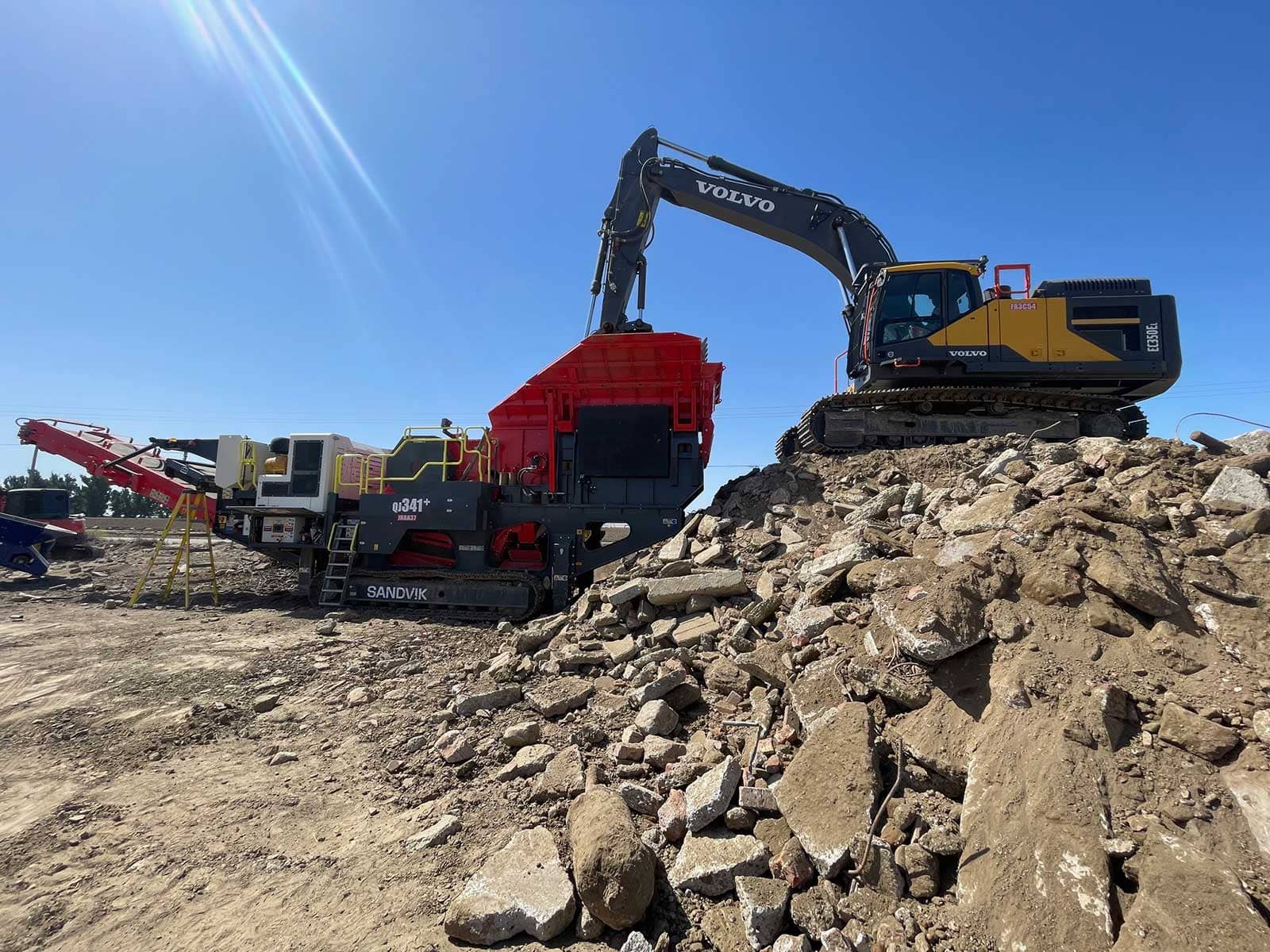 Concrete material being processed for reuse after demolition